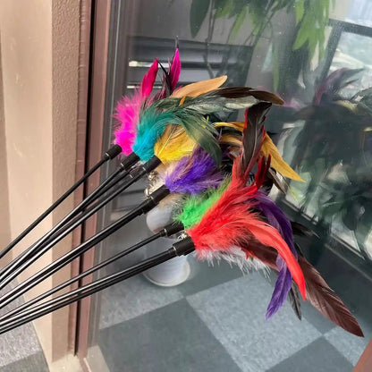 Cat Feather Wand Toys 10-Pack with Bell Indoor Kittens | Natural Feather Teaser with Bell.Interactive Wand Toy Durable Construction Withstands Active Play.5