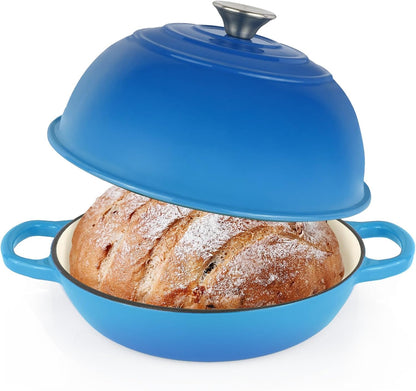 Enameled Cast Iron Bread Oven Dutch Oven Pot with Lid Blue | Bread Dutch Oven for Sourdough Bread Baking, 6 Quarts 10" Bread Pan with Dome Lid, Non-Stick Cookware for Homemade Bread1