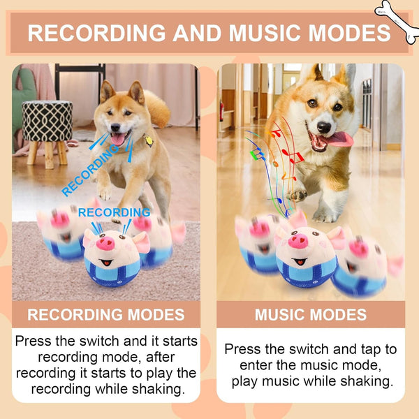 BABORUI Interactive Dog Toys Pig, Jumping Squeaky Dog Toys with Recording and Music Modes, Rechargeable Moving Dog Chew Toys for Small/Medium/Large Dogs to Keep Them Busy(Blue Pig)3