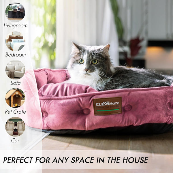 Clevahome Cat Dog Bed for Small Pets up to 15Lbs - round Cat Beds for Indoor Cats, Machine Washable Comfortable Pet Bed for Puppy and Kitten with Non-Slip Bottom (Plum Pink)3