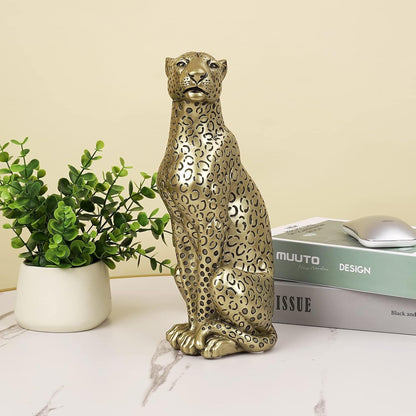 Cheetah Statue Home Decor Leopard Sculpture Resin Sitting Cheetah Figurine Desktop Table Top Ornament Decoration for Home Office Champagne Gold7