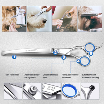 Gimars Titanium Coated Professional 6 in 1 4CR Stainless Steel Dog Grooming Scissors with Safety round Tip, Heavy Duty Pet Grooming Scissor for Dogs, Cats and Other Animals4