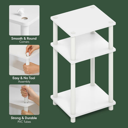 Turn-N-Tube 3-Tier Toolless Side Table, Compact, White | Narrow, Open Shelf End Table, Night Stand, Bedside Table, for Small Spaces, Living Room, Bedroom5