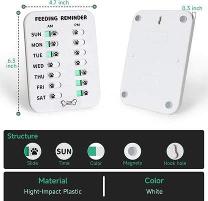 YAUYIK Dog Feeding Reminder, Magnetic Reminder Sticker, AM/PM Daily Indication Chart Feed Your Pets, Fridge Magnets and Double Sided Tape, Helps You to Track Pet Feeding & Medication (White)4