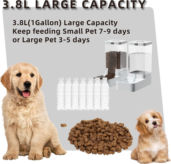 NKECOBJI Gravity Pet Feeder and Water Dispenser Set, Automatic Dog Feeder and Dog Water Dispenser for Dogs Cats Pets Animals Large Capacity(3.8L)3