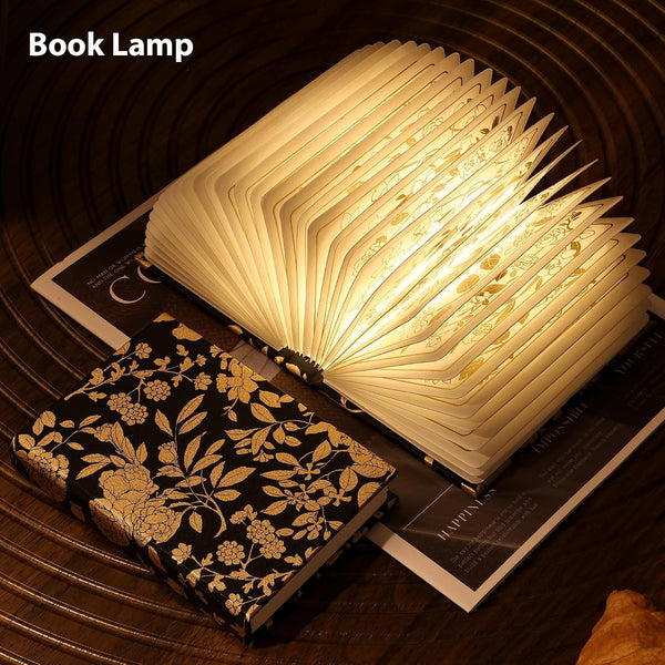 Book Lover Gift, Folding Book Lamp Decor, Portable Print Book Light | 1200Mah Rechargeable Night Light, Paper Desk Lamp, Reading Bookshelf Lamp, Gift for Women & Readers & Christmas (Black）7