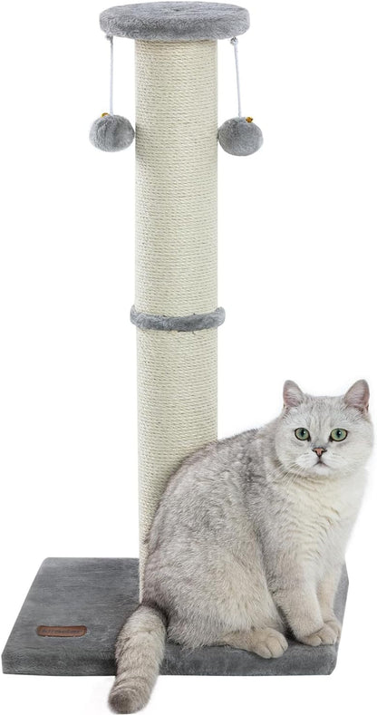 34Inch Tall Cat Scratching Post for Indoor Cats Adults | 4.3Inch Diameter Large Cat Scratch Post, Sturdy and Durable Cat Scratcher with Dangling Balls, Natural Sisal, Grey7