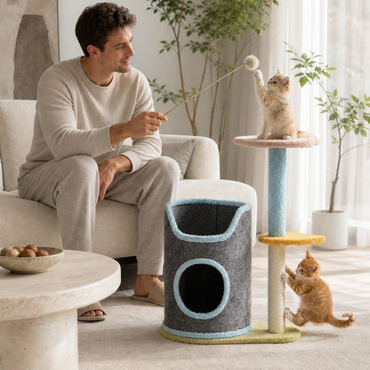 Cat Tree with Cat Scratching Post for Indoor Cats up to 5 Lbs, Small Cat Tower with Scratching Board and Cozy Hammock, Compact Cat Tree Tower with Cat Bed7