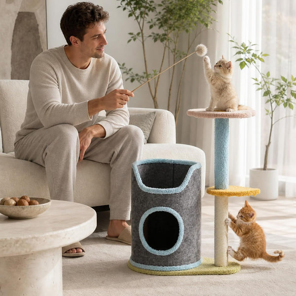 Cat Tree with Cat Scratching Post for Indoor Cats up to 5 Lbs, Small Cat Tower with Scratching Board and Cozy Hammock, Compact Cat Tree Tower with Cat Bed7