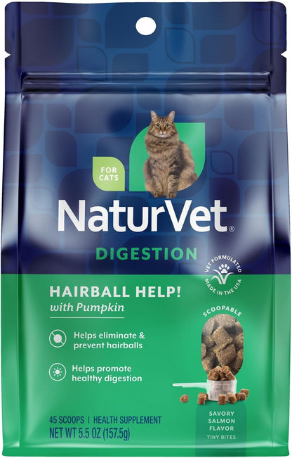 Naturvet Scoopables Hairball Aid for Cats - Helps Prevent & Eliminate Hairballs - Psyllium Husk & Pumpkin - Salmon Flavored Cat Health Supplement - Tastes like Treats & Prevents Hairballs | 5.5Oz Bag1