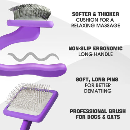Bonteck Dog Slicker Brush for Dogs Grooming Kit 5PCS Long Haired Doodles | Goldendoodles Poodles, Skin Friendly Deshedding, Comb and Rake, Removes Undercoat, Professional Detangling, Large, Purple2