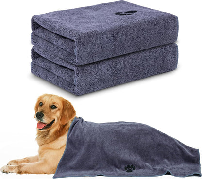WOUSEDO Microfiber Dog Towels for Drying Dogs 2 Pack, 40'' X 23.6'' | Super Absorbent and Soft Pet Grooming Towel, Perfect Shower & Bath Supplies for Dogs(Grey)1