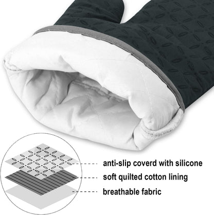 Oven Mitts and Pot Holders 6Pcs Set, Kitchen Oven Glove High Heat Resistant 500 Degree Extra Long Oven Mitts and Potholder with Non-Slip Silicone Surface for Cooking (Deep Green)3