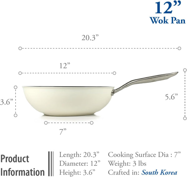 Techef Collection | Ceramic Nonstick Flat Bottom Wok Stir Fry Pan, Nontoxic - Free of PFAS, PFOA, PTFE (Wok 12")5