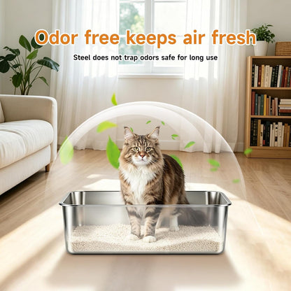 Stainless Steel Litter Box, Metal Litterpan for Small Cats Odor Free | Metal Litter Pan Tray Toilet Easy Clean Extra Large Leakproof Scoop Open Top Rust‑Proof Indoor Cats Kittens Low Entry Grey3
