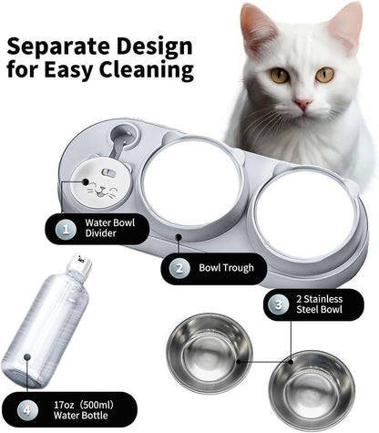 Marchul 3 in 1 Cat Bowl, Cat Food and Water Bowl Set with Water Dispenser and Stainless Steel Bowls, 15° Tilted Pet Raised Three Bowls for Indoor Cats, Small or Medium Sized Dogs5
