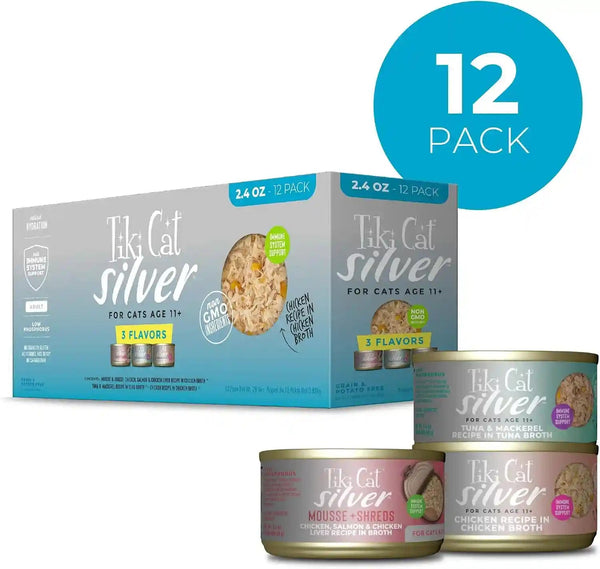Tiki Cat Silver Wet Cat Food for Seniors, Variety Pack, 2.4 Oz. Cans (12 Count)2