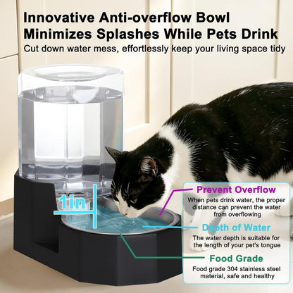 Sfozstra 5L Cat Gravity Water Bowl Dispenser: Stainless Steel Bowl | No Power Needed / No Filter Required / Spill Proof Design / Easy Cleaning / Cats & Small Dogs / Home Crate Area & Travel6