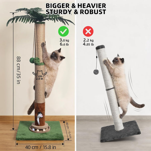 Fantasreen Cat Scratching Post 35'' Tall with Toy Mouse for Indoor Cats, Green3