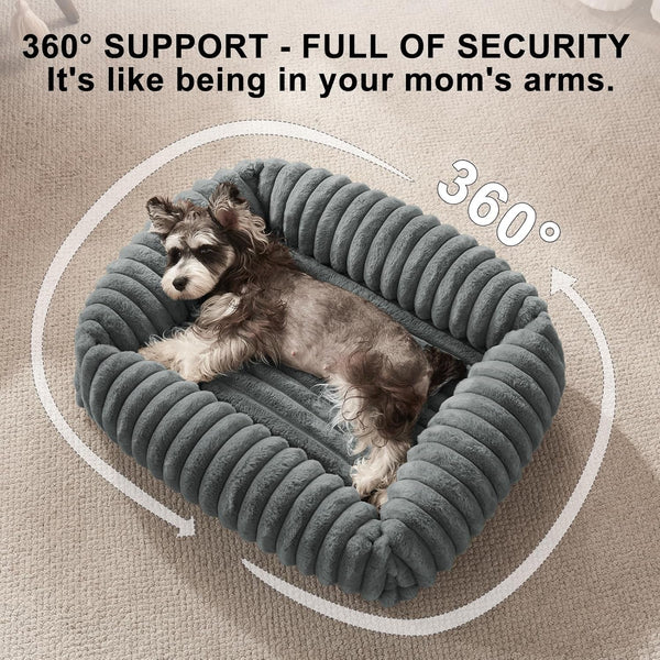 FURTIME Dog Bed for Small Dogs, Cat Beds for Indoor Cats Washable, Orthopedic Rectangle Soft Calming Puppy Bed with Removable Cover, Durable Pet Cuddler with Anti-Slip Bottom, Grey, S (20"X19"X6")9