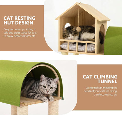 60'' Cat Tree for Automatic Litter Box, for Heavy Cats up to 22Lbs | Solid Wood Large Cat Tower with Tunnel & House, Space-Saving for Indoor Multi-Pet Households, Stops Furniture Scratching9