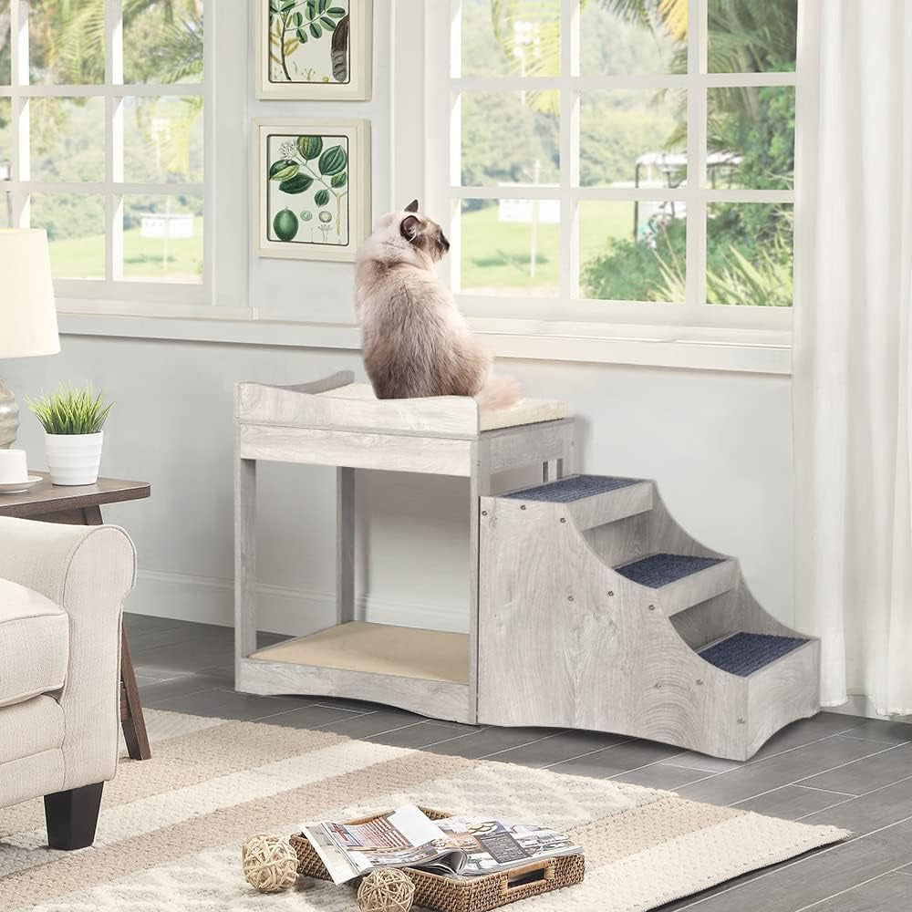 unipaws-pet-bunk-bed-with-removable-step-for-dog-and-cat-window-perch-seat-multi-level-bed-with-cushion-and-cat-scratch-pad-indoor-use-grey