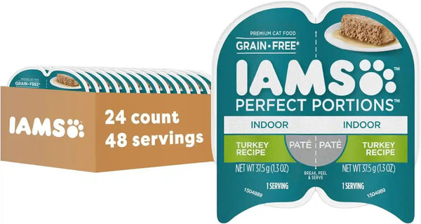 IAMS Perfect Portions Pate Wet Cat Food, Salmon & Turkey, 12 Count, 2-Pack | Grain-Free, Antioxidant Vitamin E for Immunity, Prebiotic Fiber for Digestion, Snap-Peel-Serve 2.6 Oz. Twin-Pack Trays11