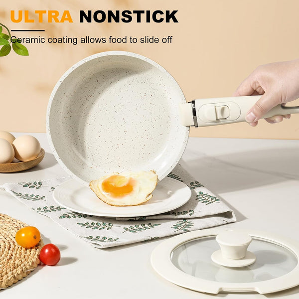 Pots and Pans Set Non Stick 20PCS, Ceramic Cookware Set Detachable Handle Non Toxic Stackable Kithchen Set, Dishwasher Oven Safe Induction Compatiable Frying Pans Pots Skillets, White3