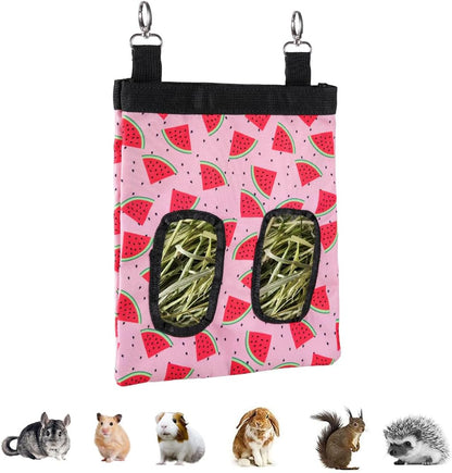 DZWLKJ Guinea Pig Hay Feeder, 2 Pack, 11 X 9 X 1 Inches, Rabbit Hay Feeder Bag, Stainless Steel, 600D Oxford, Watermelon and Strawberry13