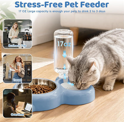 2-In-1 Dog Cat Food and Water Bowl Set with Auto-Water Dispenser, Blue | Anti-Slip & Splash Design, Easy to Clean, Stainless Steel Bowl and Safe PP Material, Suitable for Puppies and Cats6