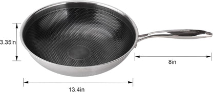 Hybrid Wok, 13 Inch Wok with Lid,Stainless Steel Woks & Stir-Fry Pans Non Stick, PFOA Free Cookware, Dishwasher and Oven Safe, Compatible with Induction2