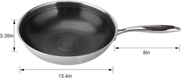 Hybrid Wok, 13 Inch Wok with Lid,Stainless Steel Woks & Stir-Fry Pans Non Stick, PFOA Free Cookware, Dishwasher and Oven Safe, Compatible with Induction2