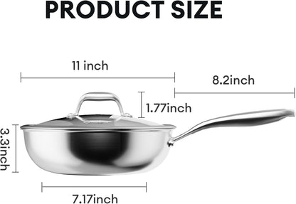 11" Hybrid Wok Pan with Lid, Nonstick Deep Skillet for Stir-Fry | Non-Toxic Coating, Dishwasher & Oven Safe, Induction Ready, Stay-Cool Handle, 3-Ply Stainless Steel Clad for Fast Heat9