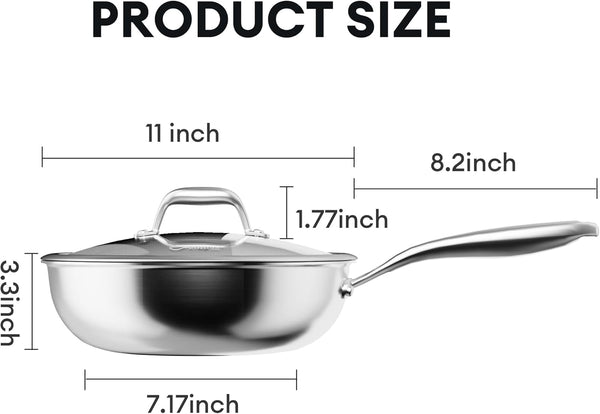 11" Hybrid Wok Pan with Lid, Nonstick Deep Skillet for Stir-Fry | Non-Toxic Coating, Dishwasher & Oven Safe, Induction Ready, Stay-Cool Handle, 3-Ply Stainless Steel Clad for Fast Heat9