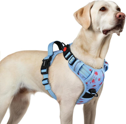 Rabbitgoo Dog Harness Medium Sized, Updated Easy on & off with 3 Buckles | No Pull No Choke, Walking with 2 Clips and Handle, Adjustable Soft Reflective, Blue, Medium46