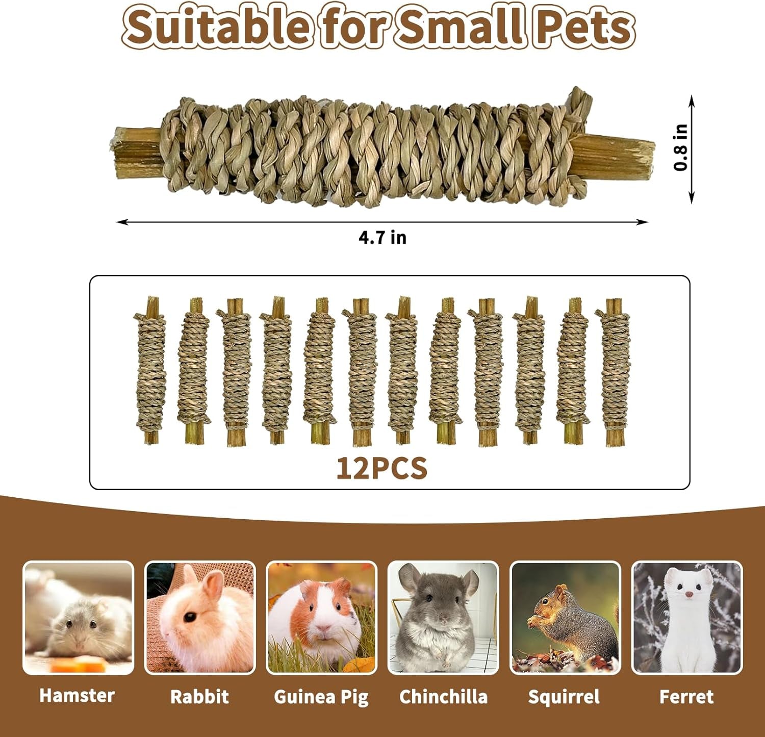 fhiny-12-pcs-rabbit-chew-sticks-natural-papaya-wood-seagrass-guinea-pig-chew-toys-for-teeth-small-animal-molar-sticks-snacks-for-bunny-guinea-pig-chinchilla-ferret-hamster-gerbil-dental-care