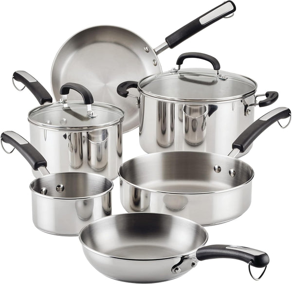 Stainless Steel Cookware Set, 10-Piece Pots and Pans Set | Brilliance Collection Stainless Steel Construction, Includes Pots, Pans and Lids for Everyday Cooking1