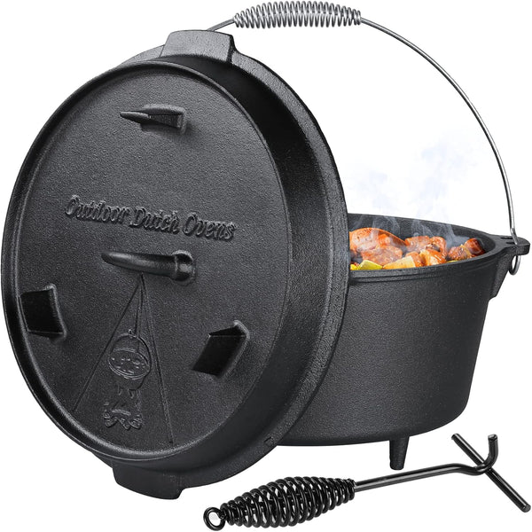 13.2 Quart Cast Iron Dutch Oven Pot with Lid, Black | Dutch Oven with Lid Lifter Handle, Stand & Dual Function Lid Griddle for Home Cooking, BBQ & Baking1