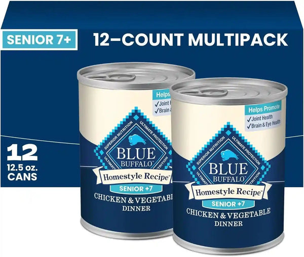 Blue Buffalo Homestyle Recipe Chicken & Vegetable Dinner Paté Natural Wet Dog Food for Senior 7+ Dogs, Made with Natural Ingredients, Vitamins & Minerals, 12.5-Oz. Can (12 Count)1