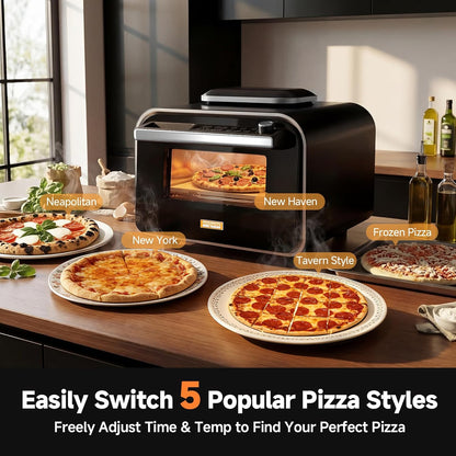 Convection Pizza Oven Electric, IPX4 Waterproof Countertop Air Fryer Oven, Fits 13-Inch Pizza, Heats up to 750℉, 6 Cooking Functions and 5 Pizza Presets, Pizza Stone & Pizza Peel Included7