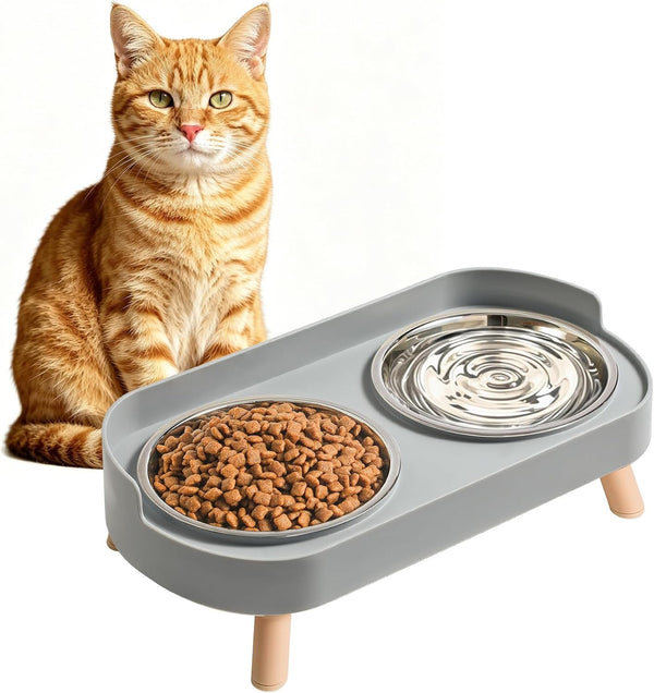 Loejan Elevated Cat Bowls Set - Raised Cat Food and Water Bowl Set with Non Slip Stand - Pet Feeding Station with 2 Stainless Steel Bowls with Splash Proof Guard15