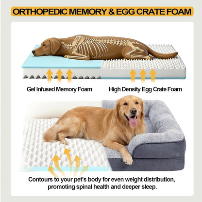Orthopedic Dog Bed for Medium Dogs - Gel Memory Foam Pet Bed with Waterproof & Washable Cover, Contoured Bolster Design for Dogs & Cats (Grey, 30.0" L X 20.0" W X 6.3" Th)4