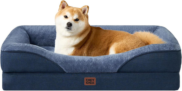 EHEYCIGA Orthopedic XL Dog Bed for Large Sized Dog, 42X30 Inch Extra Large Memory Foam Dog Couch Bed with Sides, Waterproof Liner & Washable Removable Cover, Bolster Pet Sofa, Grey42