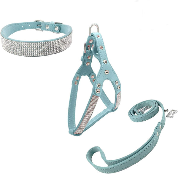 Dog Collar & Harness & Lead Sets Fashion Dog Collar Diamante with Harness & Leashes Comfortable Soft Collar Harness and Leashes Set for Dog - Pink - XS8