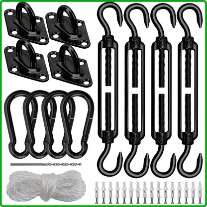 Sun Shade Sail Hardware Kit 6 Inch Heavy Duty 304 Stainless Set for Triangle Rectangle Sun Shade Sail Installation, Awning Attachment Set for Patio, Garden Outdoors Sun Protection Rainshield (46 Pcs)1