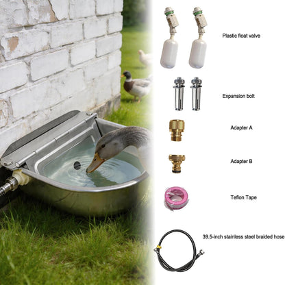 Automatic Water Bowl 304 Stainless Steel Pet Water Dispenser Dog, Feeder Waterer for Large Dogs with 40 Inch Steel Hose, 2 Float Valve, Copper Connector Adapter, 2 Bolts (With Drainage Hole)8