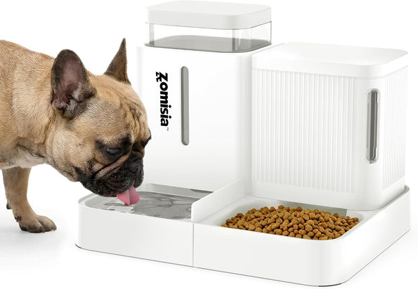ZOMISIA Gravity Dog Food and Water Dispenser, 2 in 1 Automatic Dog Feeder with 180 Degree Rotatable, 2 Pack Large Capacity Self Feeding for Small Dogs Puppy, Black, 1.6Galx211
