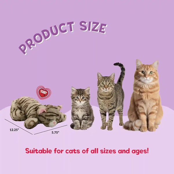 Snuggle Kitty Heartbeat Cat Toy for Kittens and Cats with Real-Feel Pulse and Heat Pack, Calming Sleep Aid for Cat Anxiety, New Kitten Essentials - Tan Tiger4