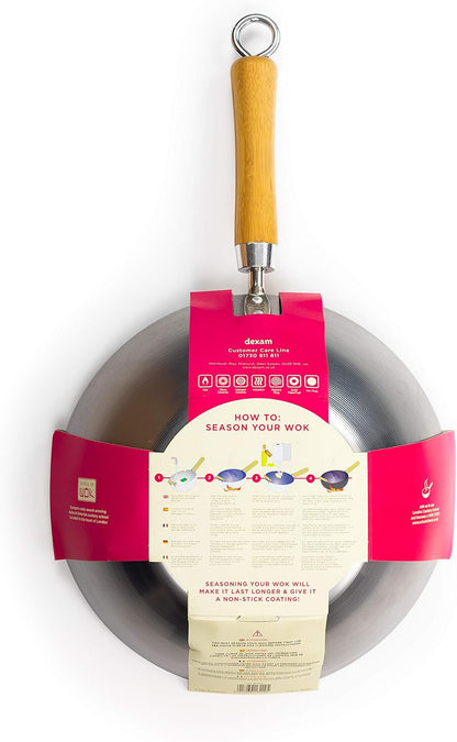 10.5" Wok | Flat Bottom | Carbon Steel | Bamboo Handle with Loop Hook | 10.5In/27Cm2