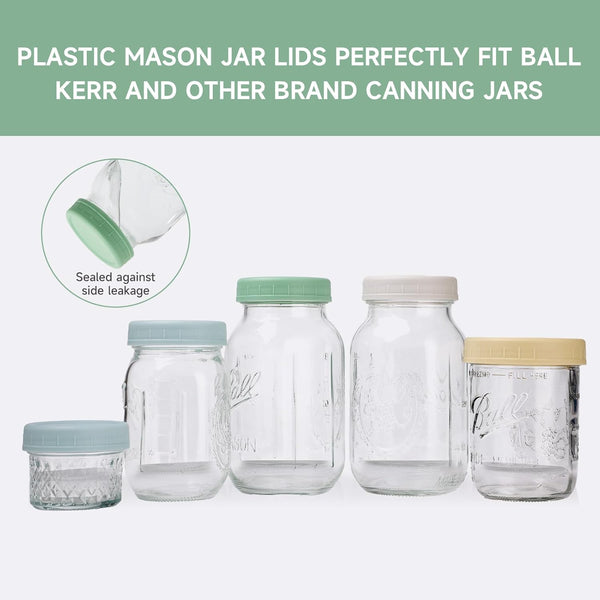 8 Pack Regular Mouth Plastic Mason Jar Lids for Ball, Kerr and More, 70Mm Colored Canning Tops with Silicone Rings, Food Grade & Leak-Proof2